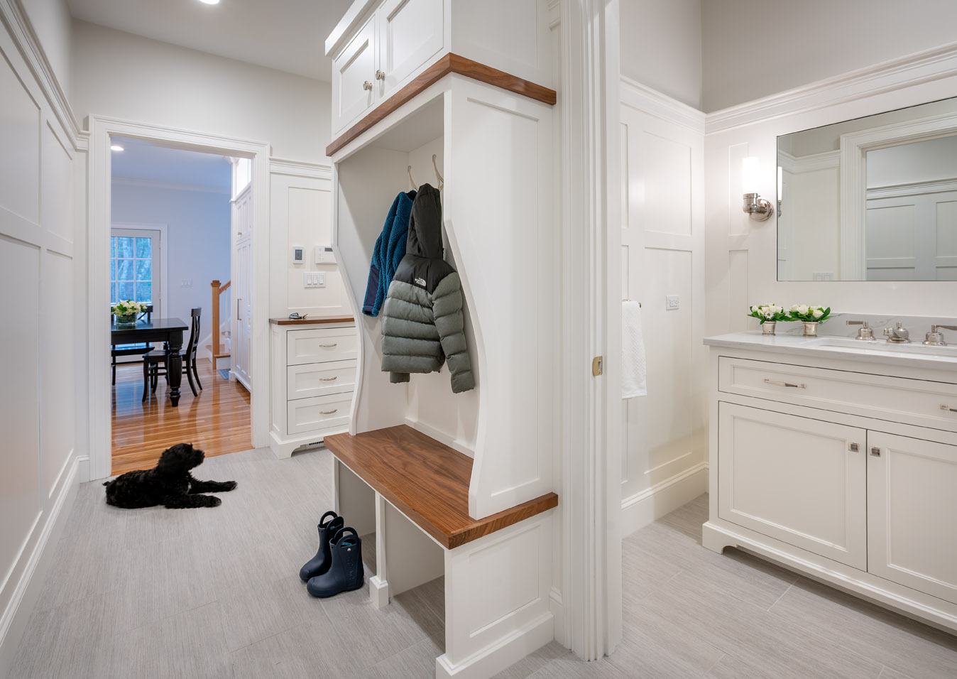 mudroom and powder room in dover, massachusetts