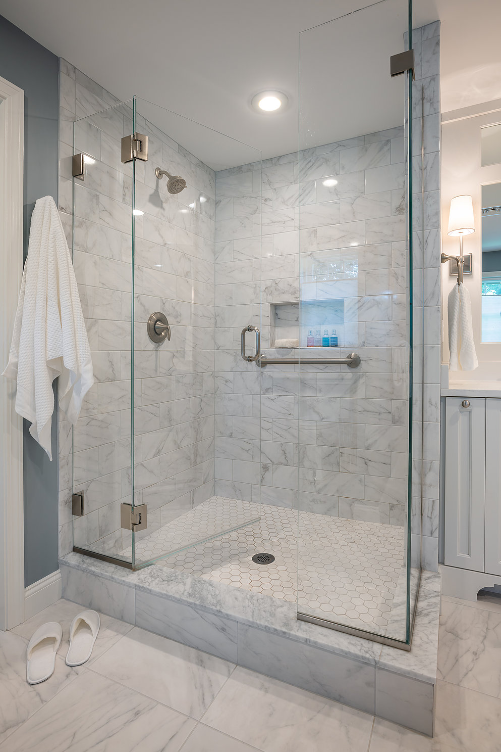 master bathroom walk-in shower in medfield, massachusetts